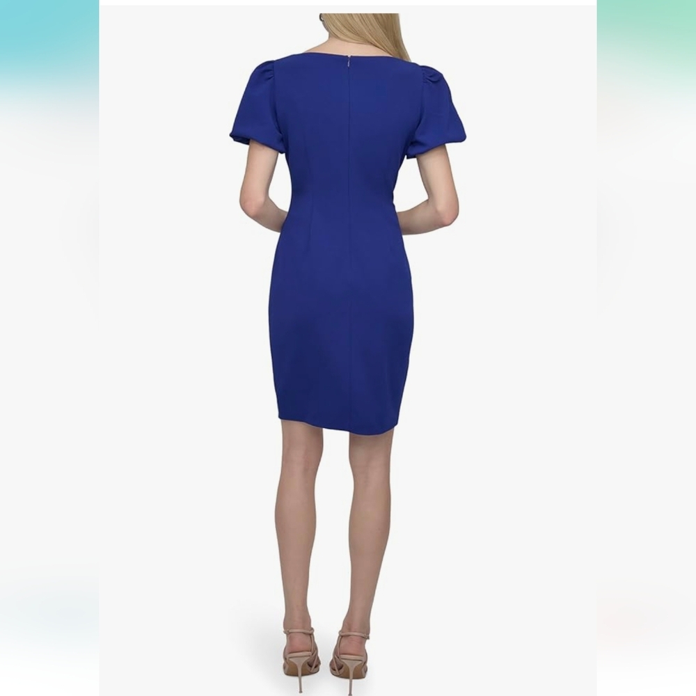 DKNY Women's Petite Short Sleeve Boat Neck Side Ruched Dress, size 10P - Picture 5 of 14